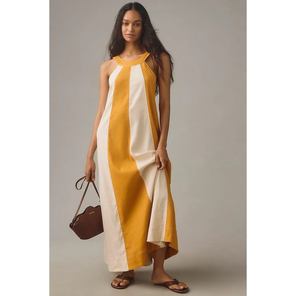 Maeve Mustard Yellow and Cream Striped Maxi Dress